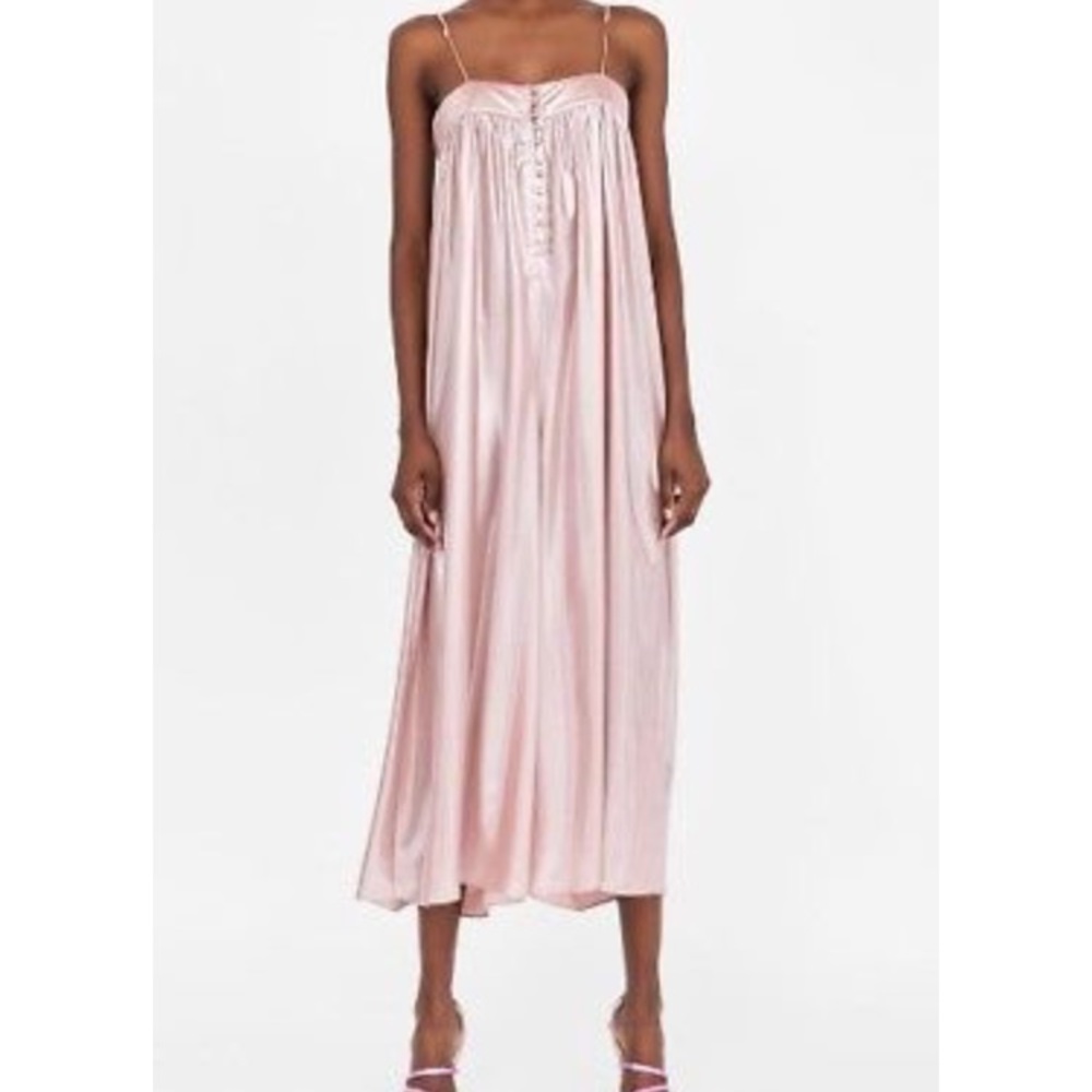 Zara LAMÉ-EFFECT SALMON PINK JUMPSUIT  XS SOLD OUT